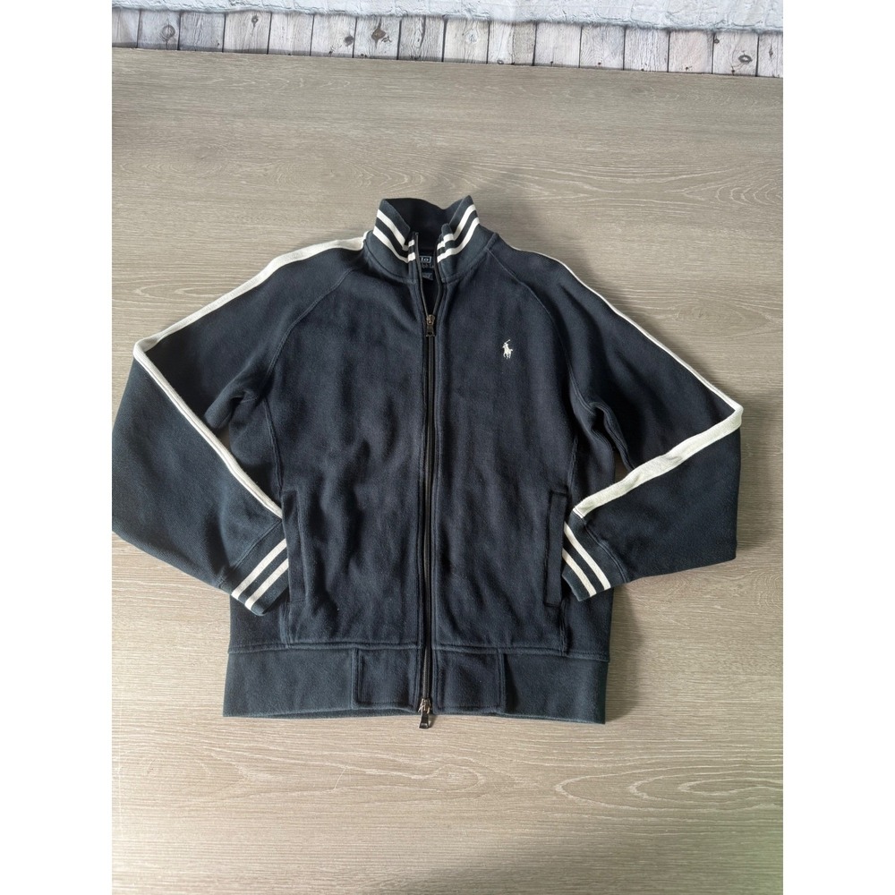 Polo Ralph Lauren Mens Full Zip Track Jacket Black & White Stripes - Picture 6 of 16